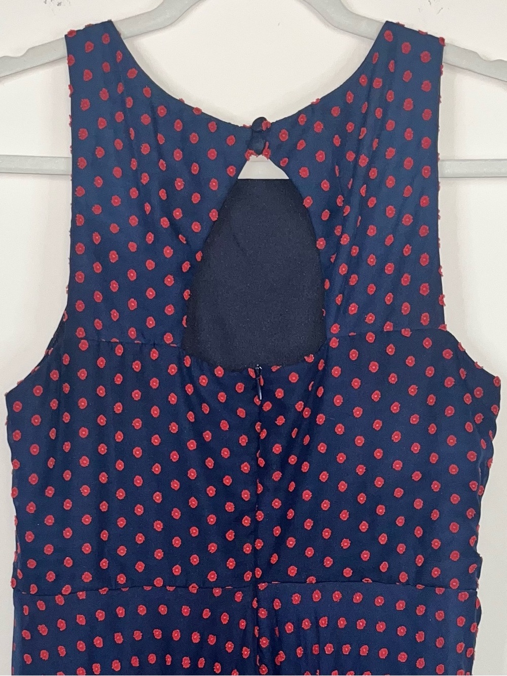 Eva Franco Anthropologie Maryann Navy Red Clip Dot Sleeveless Dress 8 Ruffle - Picture 8 of 14